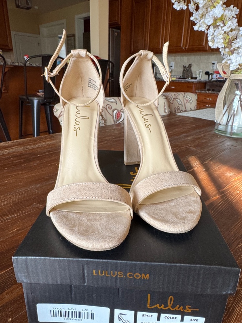 Lulu's Natural Ankle-Strap Block Heel Sandals size 8
